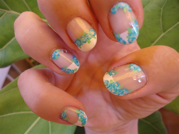 French with Aqua green flowers