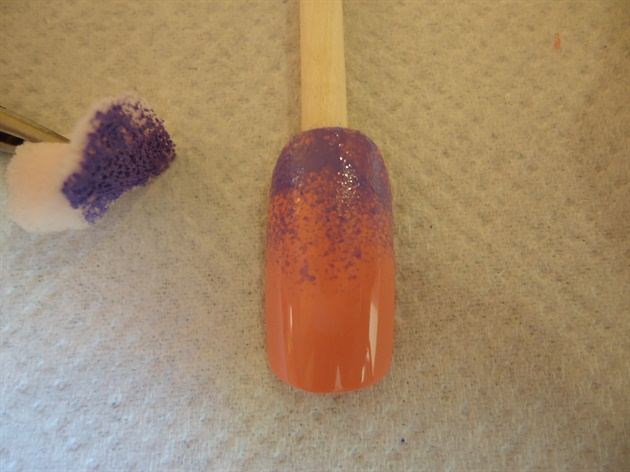 With a small piece of make up sponge and a purple polish create the sky.