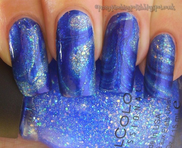 Clear and blue watermarble over glitter