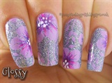Floral stamping over glitter