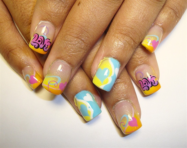 colorful love nails