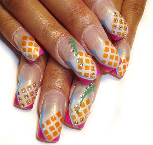 orange squares nail art
