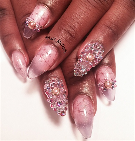 clear tip nude nails with bling