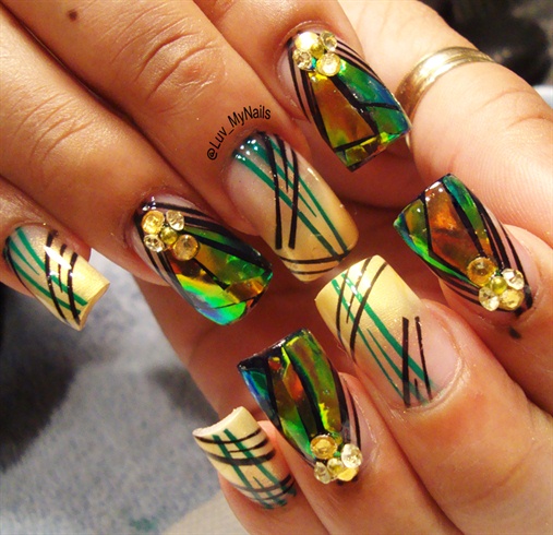 abstract rainbow glass nails