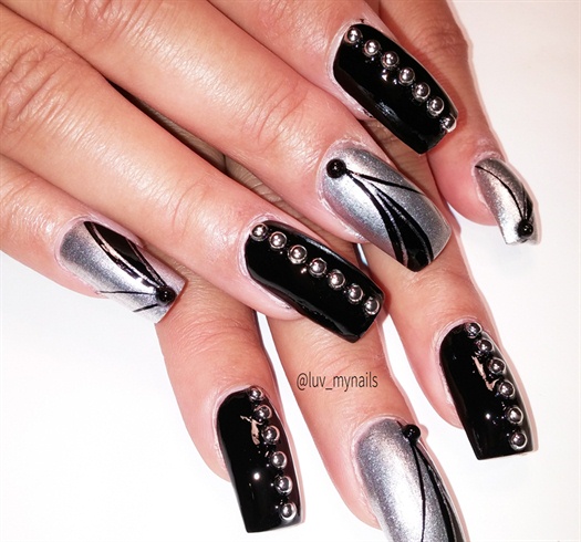 black and silver polished nails
