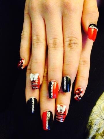 Black and Red 3-D Nails