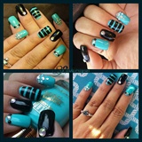 Aqua &amp; Black Bling nails! 