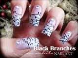 Black Branches on White nail art