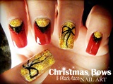 Christmas Bows &amp; Black Lace nail art