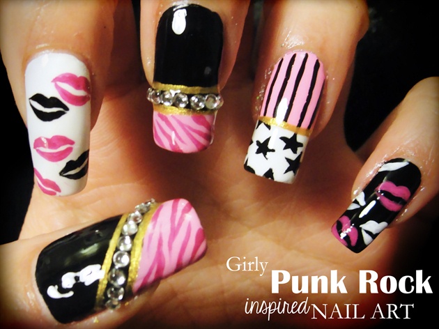 Girly Punk Rock inspired nail art