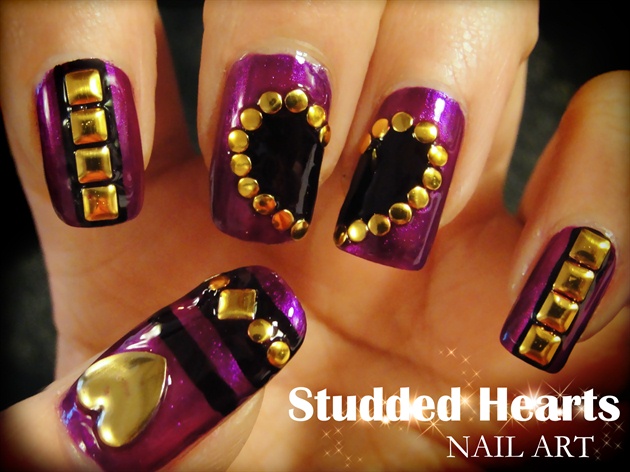 Studded Hearts nail art