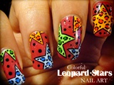 Colorful Leopard Stars nail art