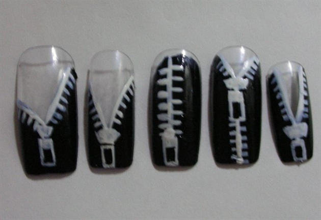 Nail Art Gallery - black n white zipper