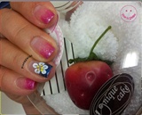 Pink Ombre with Flowers Nail Art