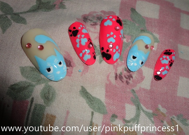 Cute Pink Kitty Nails