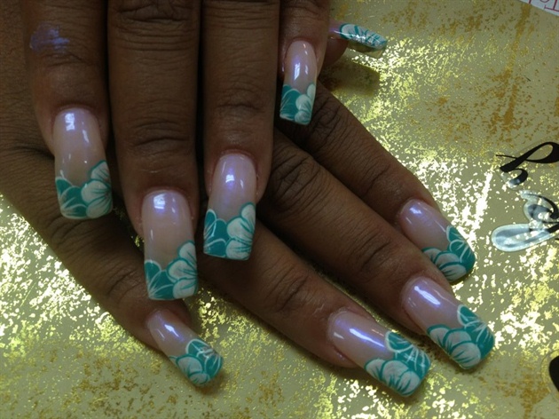 Blue tips with white flowers