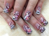 Silver tips with Pink flowers