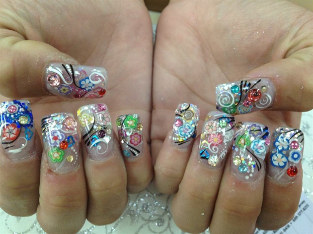Clear nails w/ rainbow color