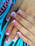 Pink animal print tips w/ pink 3d bow