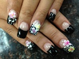 3d flowers on black french tips