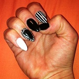 black and white almond shape nails