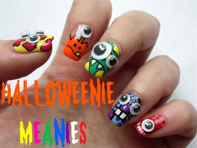 Halloweenie Meanie nails