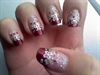 Red French Manicure/ Flower &amp; Glitter 