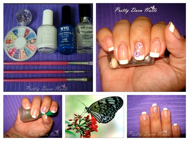 French Manicure with femmo butterfly..