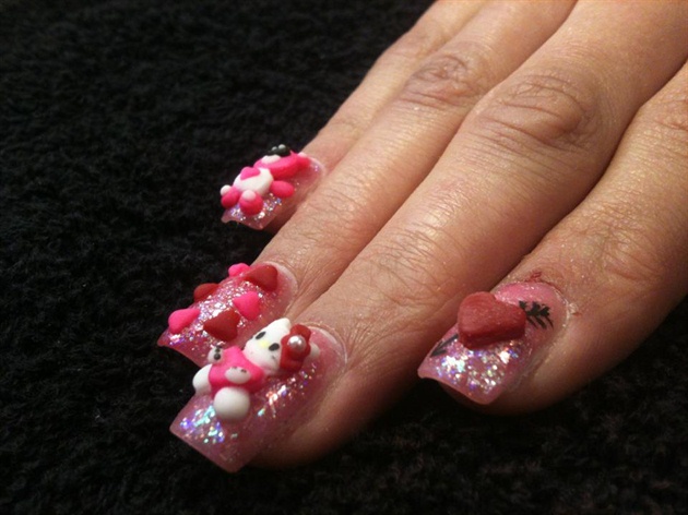 Come with me as my bomb nail tech does a @hellokitty Valentines Day th, hello  kitty valentine's day nails