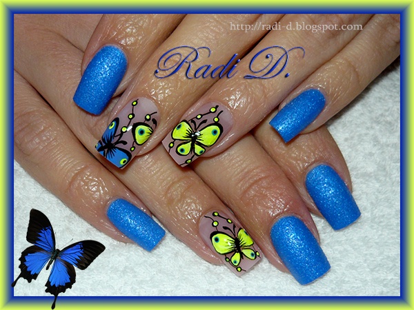 Blue and Yellow neon Butterflies