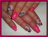 Pink neon gel polish with flowers