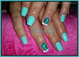 Mint polish with neon glitters &amp; Butterf