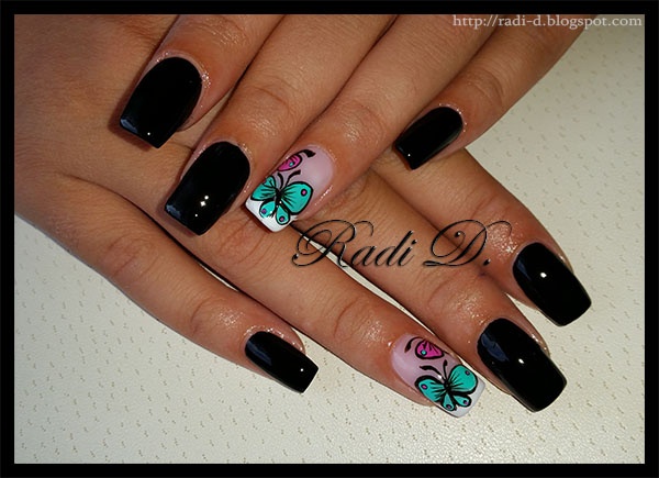 Black polish with Butterflies