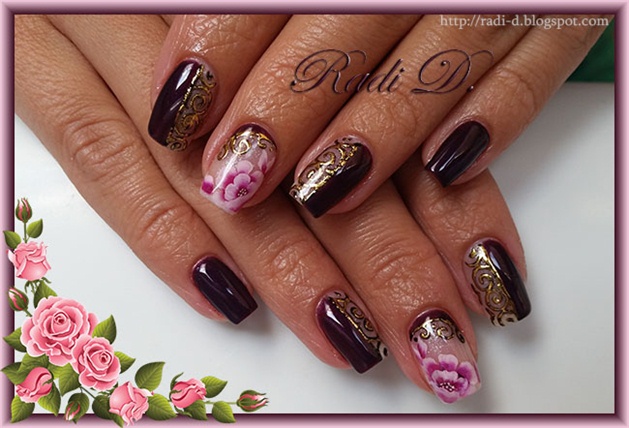 Gel polish with gold foil ornaments