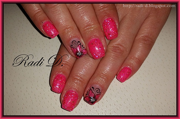 Glitter pink gel polish