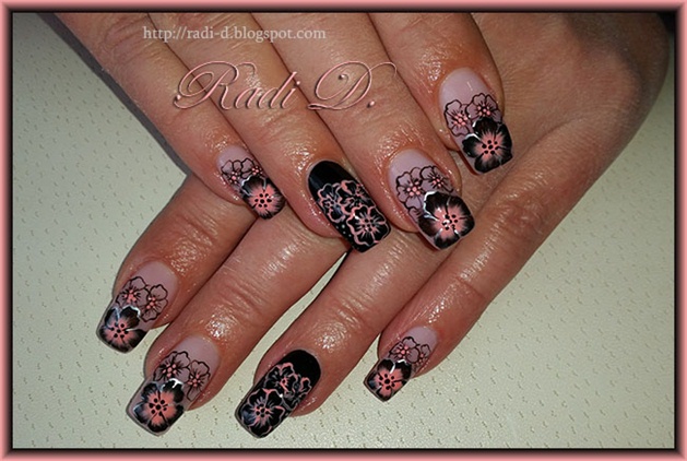 Black and peachy flowers