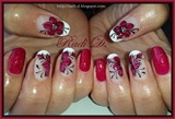 Raspberry red with flowers