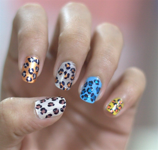 colourful leopard nail design
