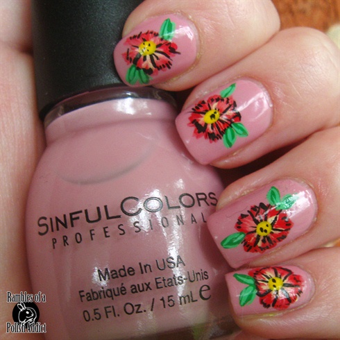 Red floral nails! 