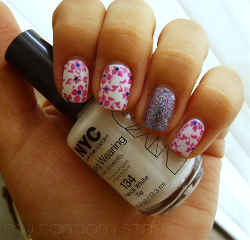 Pink Flower Stamping over white
