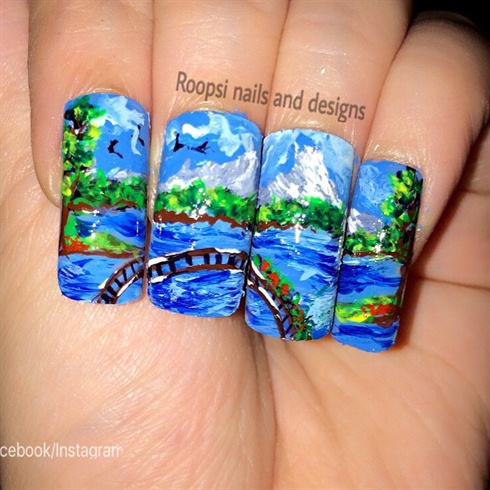 Landscape(freehand Painting On Fake Nail