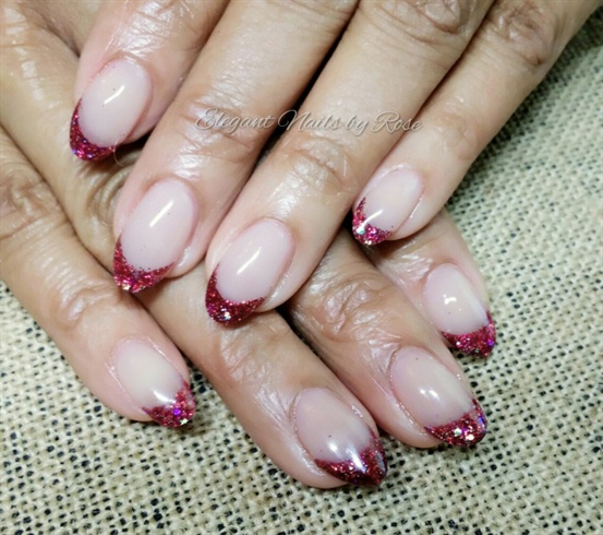 Red Glitter Sculptured nails. no tips