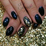 dark blue with gold accents