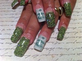 green glitter money nail