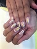 Clear Nails With Gold Foils And White 