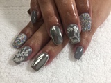 Silver Nails With Glitter And Chrome