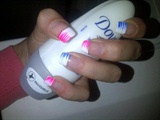 french manicure blue/pink stripes