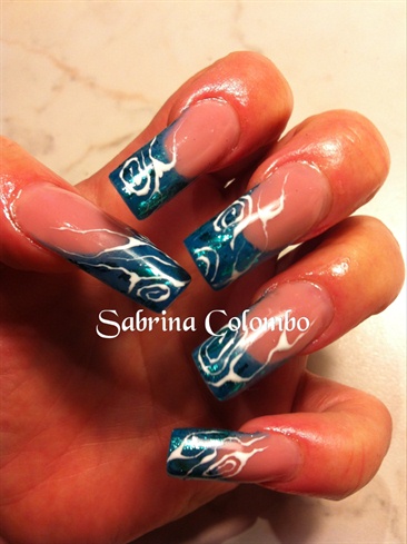 Abstract Blue Gel Nails 