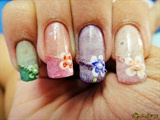 Colorful French Manicure with Flowers