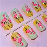flamingo nail art on press ons